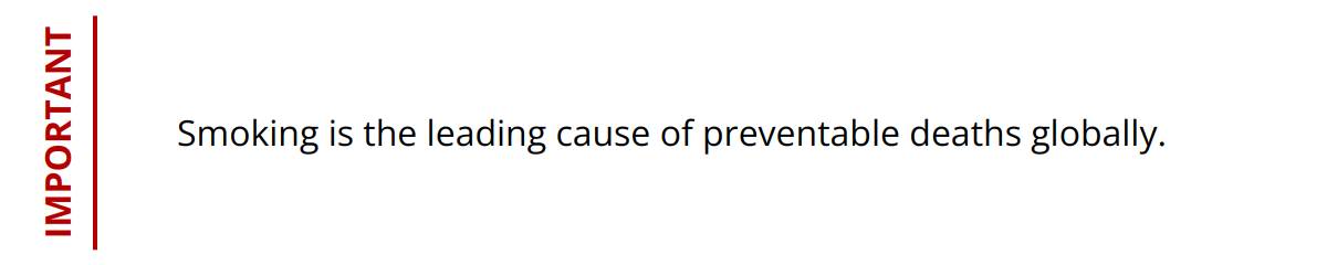 Important - Smoking is the leading cause of preventable deaths globally.