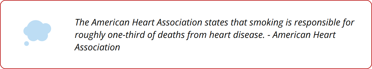 Quote - The American Heart Association states that smoking is responsible for roughly one-third of deaths from heart disease. - American Heart Association
